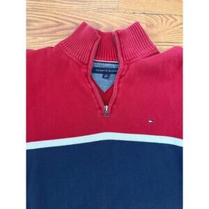 Tommy Hilfiger Colorblock Quarter Zip Sweater Red Navy Preppy 90s Small